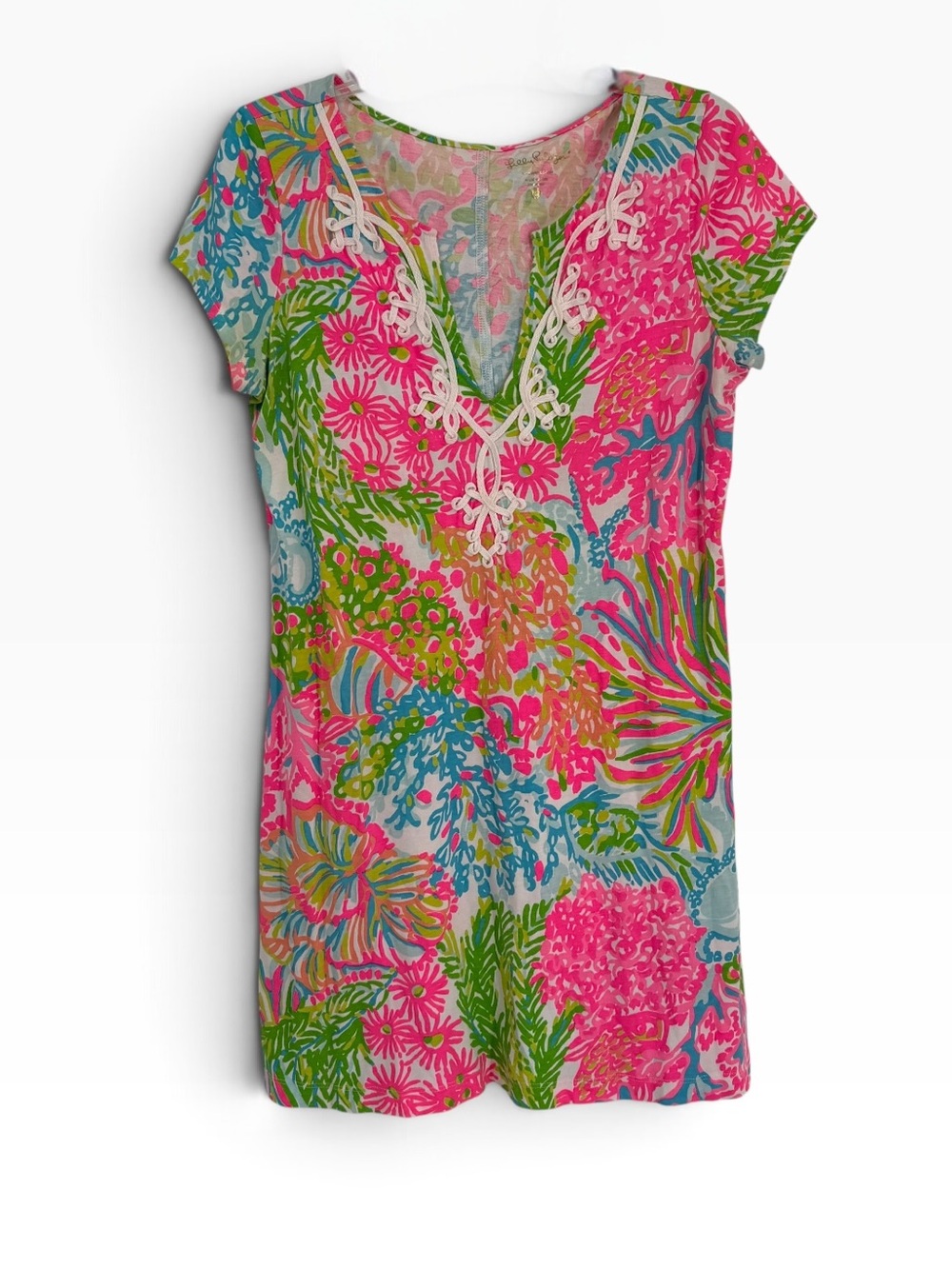 Lilly Pulitzer Brewster Coral Dress Size L Pink Soutache Embroidered Pima Cotton